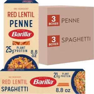 바릴라 레드 렌틸 스파게티 펜 파스타 버라이어티 팩 8.8온스(6팩) - 텐 프리 비 GMO 코셔 식물성 단백질