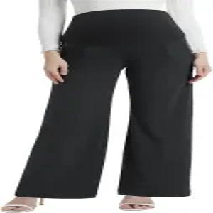 CFRTMTBB 배 위 넓은 다리 작업용 임산부 바지 캐주얼 신축성 드레스 비즈니스 주머니 포함
