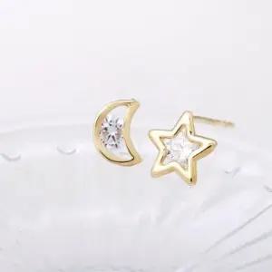 기본귀걸이 GOLD 별 달 언발란스 일자침 데일리 금 귀걸이 14K