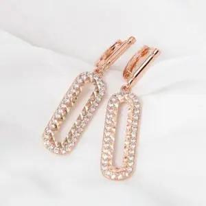 베이직귀걸이 금침 로즈골드 원터치 링 큐빅 클립 드롭 귀걸이 14K