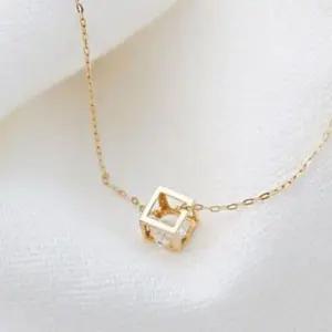 데일리목걸이 골드 심플 미니 큐브 목걸이 14K 45cm