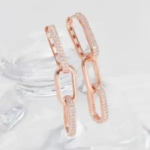 여성귀걸이 금침 로즈골드 원터치링 큐빅 클립 투웨이 귀걸이 14K