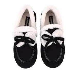 패딩신발 리본 털신 가벼운 겨울 단화 로우굽 모카신 방한화