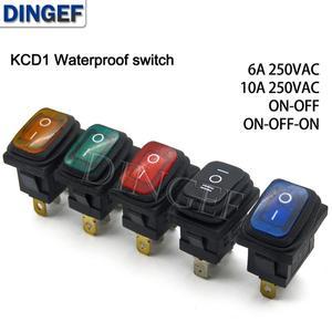 KCD1 방수 스위치, 조명 포함, 3 핀, 빨간색, 단추 로커 전원 내유성 및 방진 ONOFF, 로트당 1 개