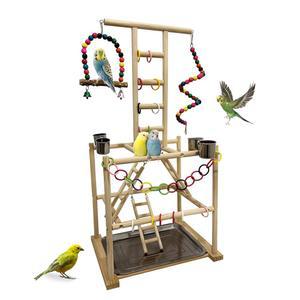 니와에스 버드 플레이 스탠드 대형 잉꼬 놀이터 천연 나무 앵무새 농어 새들이 코카티엘 버지 코누어를 위해 피더 컵 스윙이 있는 코 케이지 액세서리를