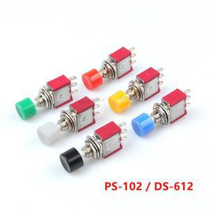 PS-102 DS-612 미니 순간 자동 리턴 푸시 버튼 스위치, ON, 2A 250VAC, 5A 토글 3 핀, 6mm, 5 개