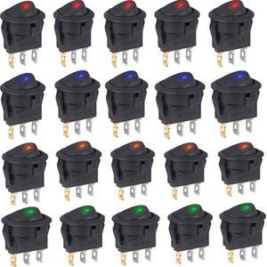 20 개몫 On-Off 제어 4 색 푸시 버튼 스위치 3 핀 12V 암 자동차 트럭 로커 라운드 토글 LED