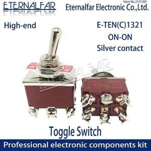 하이 엔드 품질 실버 콘택트 E-TEN(C), 1321 DPDT 12mm 15A 250V AC ON-ON 6 핀 리셋 로커 토글 슬라이드