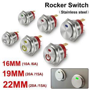 161922mm 금속 버튼 로커 스위치 자동 잠금 스테인레스 스틸 12V 20A 2 토글 ON-OFF 24V 220V 3 핀