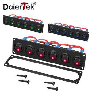 DaierTek 6 갱 스위치 패널 12V 로커 LED 3 핀 VDC 20A SPST 해양 보트 자동차 지프 UTV 트럭 용 On-Off