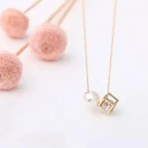 목걸이선물 GOLD 진주 큐브 목걸이 기본형 14K 6mm 41cm