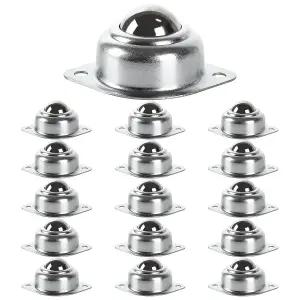 16 PCS 1인치 롤러 볼 이송 베어링 플랜지 장착 탄소강 원형 장치 컨베이어용 범용 회전 캐스터 스탠드