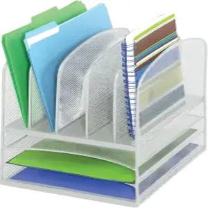 Safco 제품 3266BL 오닉스 메쉬 5 분류기 트레이 데스크탑 정리함. 내구성이 뛰어난 스틸 구조 - 수평 3개.