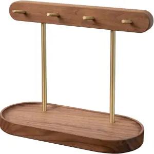 입구 테이블을 위한 무소 나무 호두 키 스탠드 4개의 고리가 있는 홀더 열쇠 트레이 귀중품 보석 트레이에