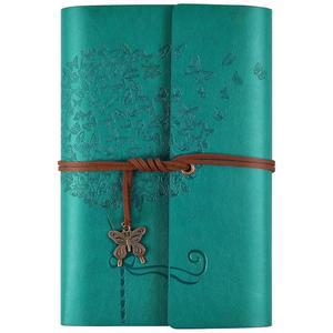 오메야 가죽 저널 노트, 여성용 리필 가능한 글쓰기 다이어리 플래너 (파란색, A6 7.3인치 x 5.1인치)