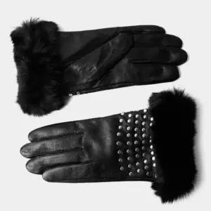 여자양가죽장갑 토끼털 장식 블랙 가죽장갑 직장인 여성 데일리 장갑
