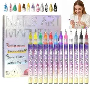 네일 아트 펜 세트.마커 3초 빠른 건조 성인 DIY용. 초보자에게 적합한 툴킷 12가지 색상