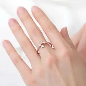 중지반지 클로버 행운 로즈골드 레이어드 큐빅 패션 반지 14KGP