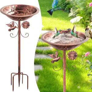 야외용 피볼란 메탈 버드 배스 깊은 그릇이 있는 5개의 프롱 스테이크 대용량 벌새 프리스탠딩 피더 파티오