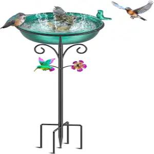 VeyFolzin.st 38.6인치 야외용 조류 목욕 정원 청소용 탈착식 프리스탠딩 버드 배스 볼 스파 및 금속 말뚝