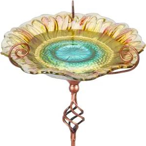 야외용 조류 목욕 금속 말뚝이 노란색인 유리 야외 정원 사육기(높이 31인치)