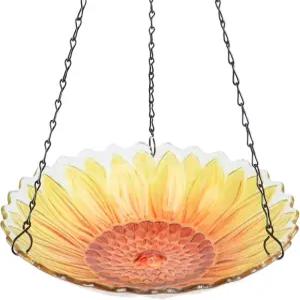 정원 파티오 장식을 위한 맘탑 걸이 새 목욕 야외 해바라기 유리 및 물 리플 림이 있는 모이통 11인치