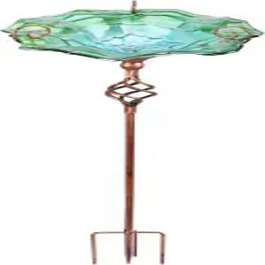 금속 말뚝 그린이 있는 VCUTEKA 조류 목욕 유리 야외 정원 장식 새 모이통