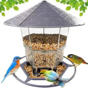 외부용 WLLKU 새 모이통 튼튼한 와이어와 지붕이 있는 조절식 정원 뒷마당 테라스용 플라스틱