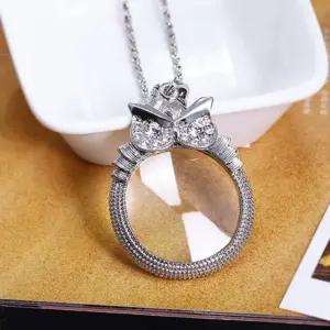 롱스타일 긴 지르코니아 골드 목걸이 돋보기 휴대용 부엉이 실버