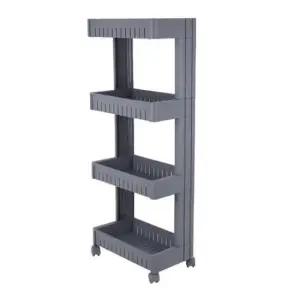 수납함 이동식 바퀴 중형 그레이 수납선반-4단