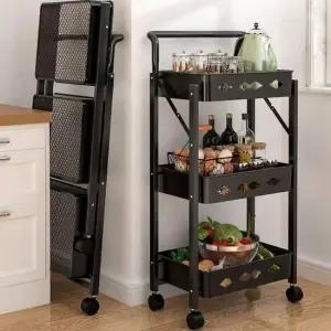 스테인레스선반 간편 접이식 폴딩 수납이 좋은 바퀴달린 3단 선반