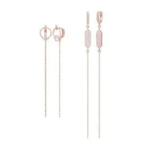 진주귀걸이 Gold-pin 로즈골드 롱 드롭 큐빅 이어링 귀걸이 14K