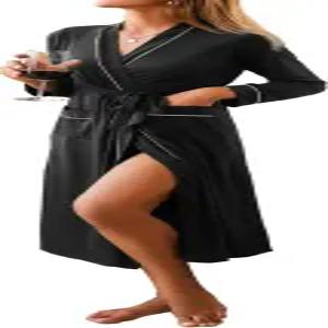 Ekouaer 여성 기모노 로브 전체 길이 니트 목욕 가운 경량 소프트 슬립웨어 V넥 캐주얼 라운지웨어 S-XXL