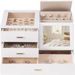 홈데 여성 미러 주얼리 박스 반지 목걸이 귀걸이용 투명 뚜껑이 있는 정리함 케이스 - 젊은 여성을 위한