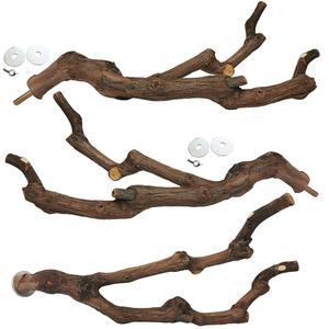 캐서린 내추럴 앵무새 농어 새 스탠드 브랜치 잉꼬 수 발 스탠딩 폴 3PCS 액세서리 위한 스틱 포크 포도 갈기 새들을 등반 작은 있는 씹을 케이지