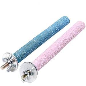 2개의 다색 랜덤 버드 농어 스탠드 케이지 잉꼬 샌딩 스틱 앵무새 발톱 핀치 갈기 새장 나무 표면 액세서리