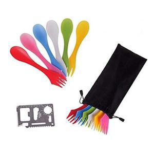 12팩 스포크, 내구성 및 BPA 프리 캠핑 식기, 트리탄 콤보 병따개 나이프 색상, 플랫웨어 휴대용 야외 메시 가방 최고의 키트, 위한 활동을 포크 스푼 6가지