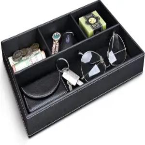 남성용 GORESE 가짜 가죽 발렛 트레이 스태커블 주얼리 서랍 정리함 나이트스탠드 열쇠 지갑 선글라스 시계
