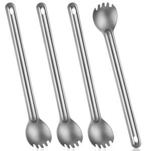 4Pcs 티타늄 롱핸들 스팍 및 스푼 수프 포터블 초경량 플랫웨어 피크닉용 캠핑 배낭 여행 야외 도구 8.7인치