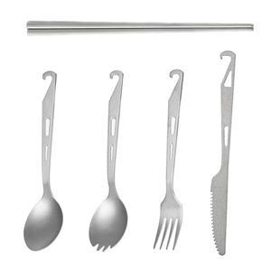 배낭여행, 백컨트리, 야외 모험을 위한 티타늄 스푼, 젓가락 나이프, 포크, 세트(5피스) 초내구성 및 경량 스포크 캠핑 도구