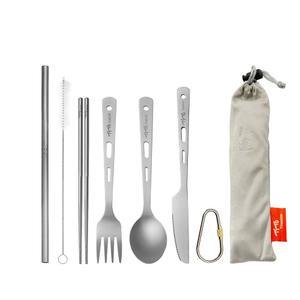 TiTo 티타늄 식기 세트 스푼 스팍 (5피스) 여행 젓가락 하이킹 가정용 빨대 스트롱 엑스트라 야외 / 경량 캠핑 플랫웨어 휴대용 3/4/5 나이프