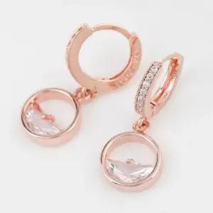 14K핀 금침 하프문 로즈골드 원터치링 큐빅 드롭 귀걸이 14K