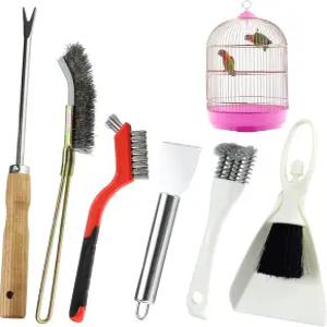 6PCS 새장 청소 브러시 도구 세트 스테인리스 스틸 새 배설물 제거 스크레이퍼 액세서리