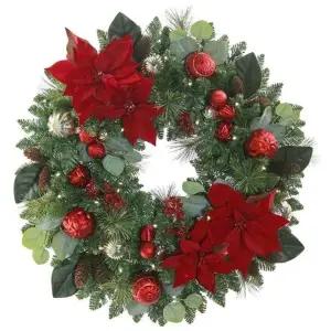 LED 크리스마스 장식용 포인세티아 리스 76cm