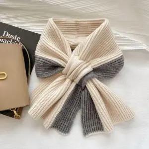 여성 니트 배색 고리형 목도리 리본 넥워머 그레이 WFGDSO0