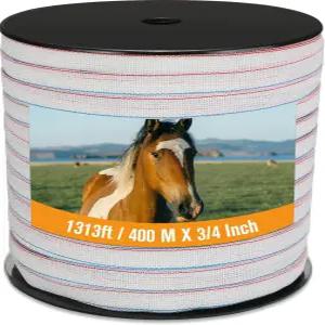 와우앙체 1롤 3/4인치 x 1313피트 전기 울타리 테이프 높은 가시성으로 가축용 폴리테이프 펜싱 말