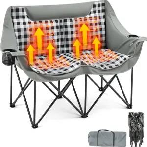 패딩 온열 더블 캠핑 의자 4개의 난방 구역 및 3개의 열 레벨 러브스잇 오버사이즈 접이식 야외 스포츠