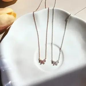 [신상오픈런]리본큐빅 얇은체인 여성스러운 은색 목걸이 (30280364)