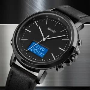 남성 아날로그 손목시계 남자 패션 전자 가죽 정장 메탈