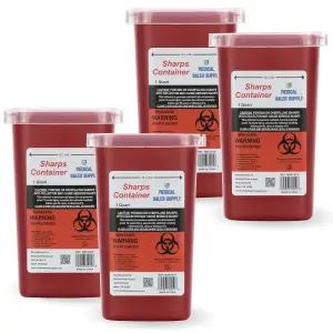 1쿼터 생물학적 위험 바늘 및 주사기 폐기 샤프 용기 플립 뚜껑 환자용 - 4팩